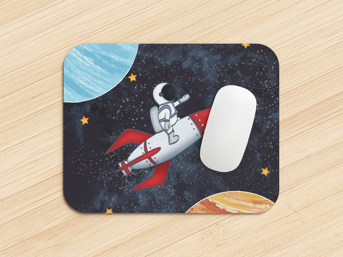 Tapis de souris "L'astronaute et sa fusée"