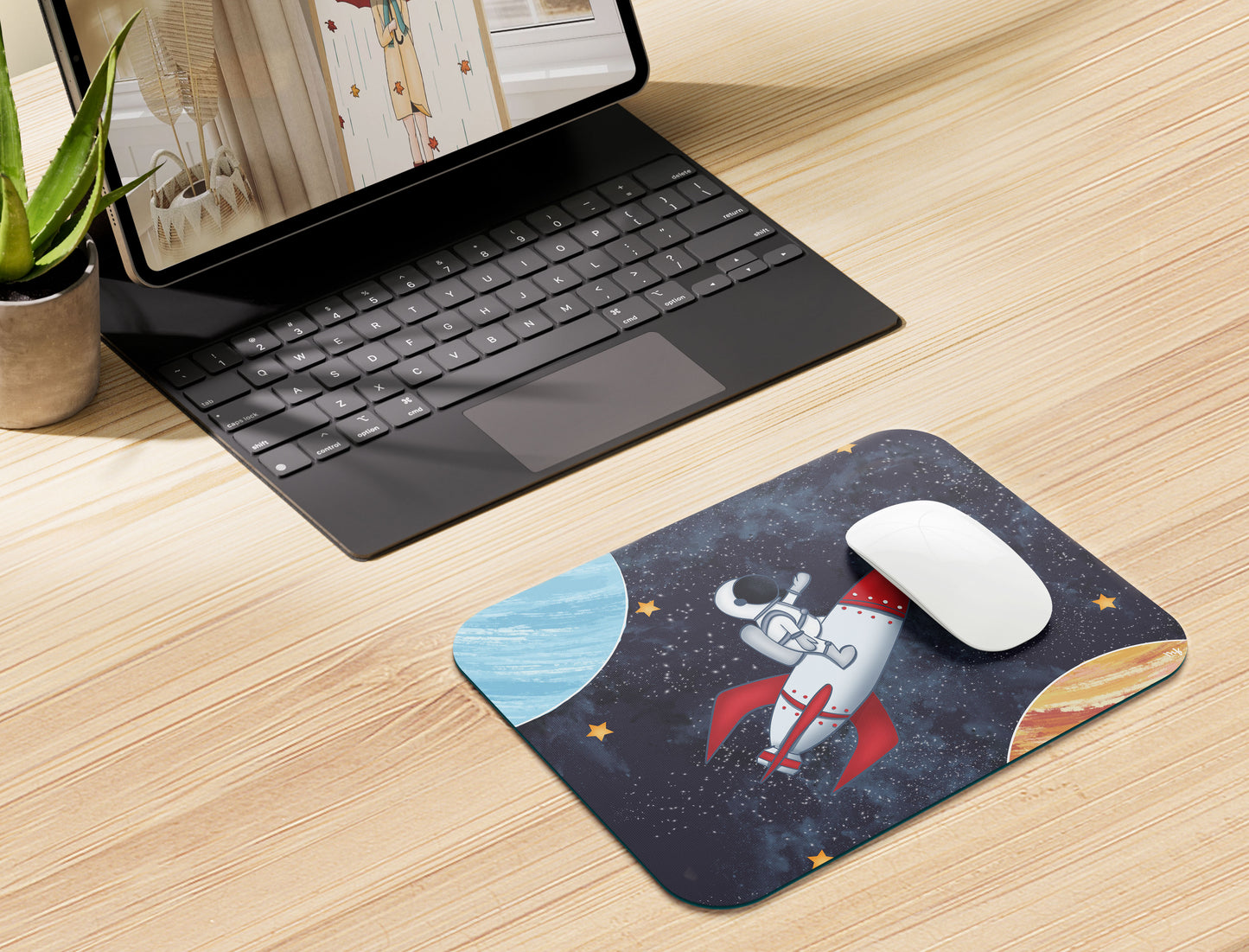 Tapis de souris "L'astronaute et sa fusée"